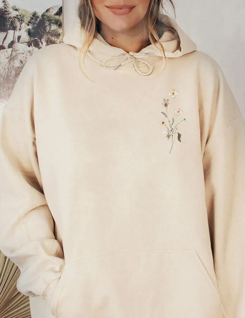 ISOLAY Womens Solid Floral Print Hoodies Long Sleeve Oversized Sweatshirts Fleece Warm Y2K Jacket with Pockets