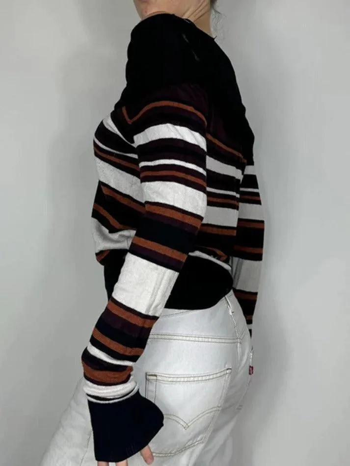 JazzHer Off Shoulder Striped Print Sweaters