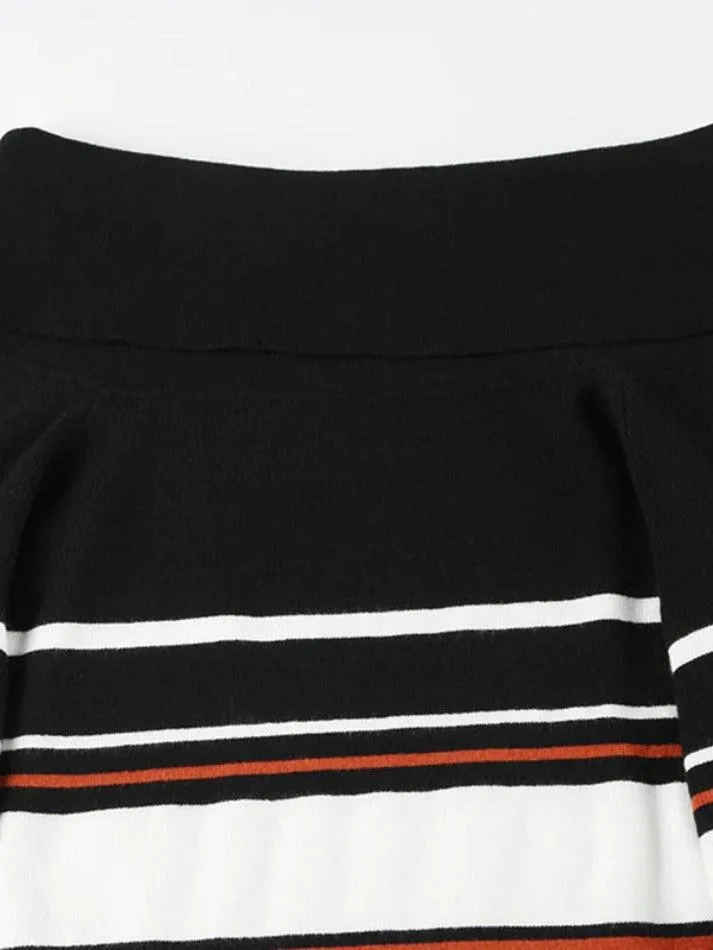 JazzHer Off Shoulder Striped Print Sweaters