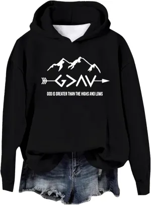 Jesus Sweatshirts For Womens God Is Greater Than The Highs And Lows Comfy Pullover Long Sleeve Round Neck Tops