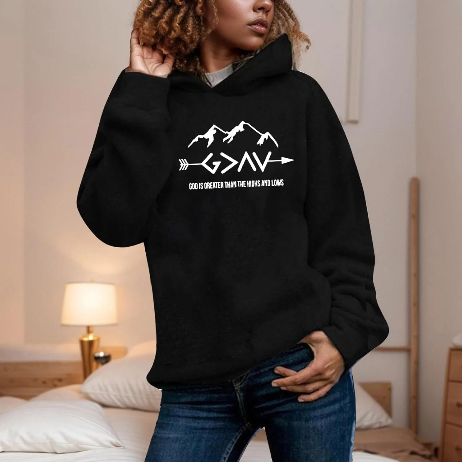Jesus Sweatshirts For Womens God Is Greater Than The Highs And Lows Comfy Pullover Long Sleeve Round Neck Tops