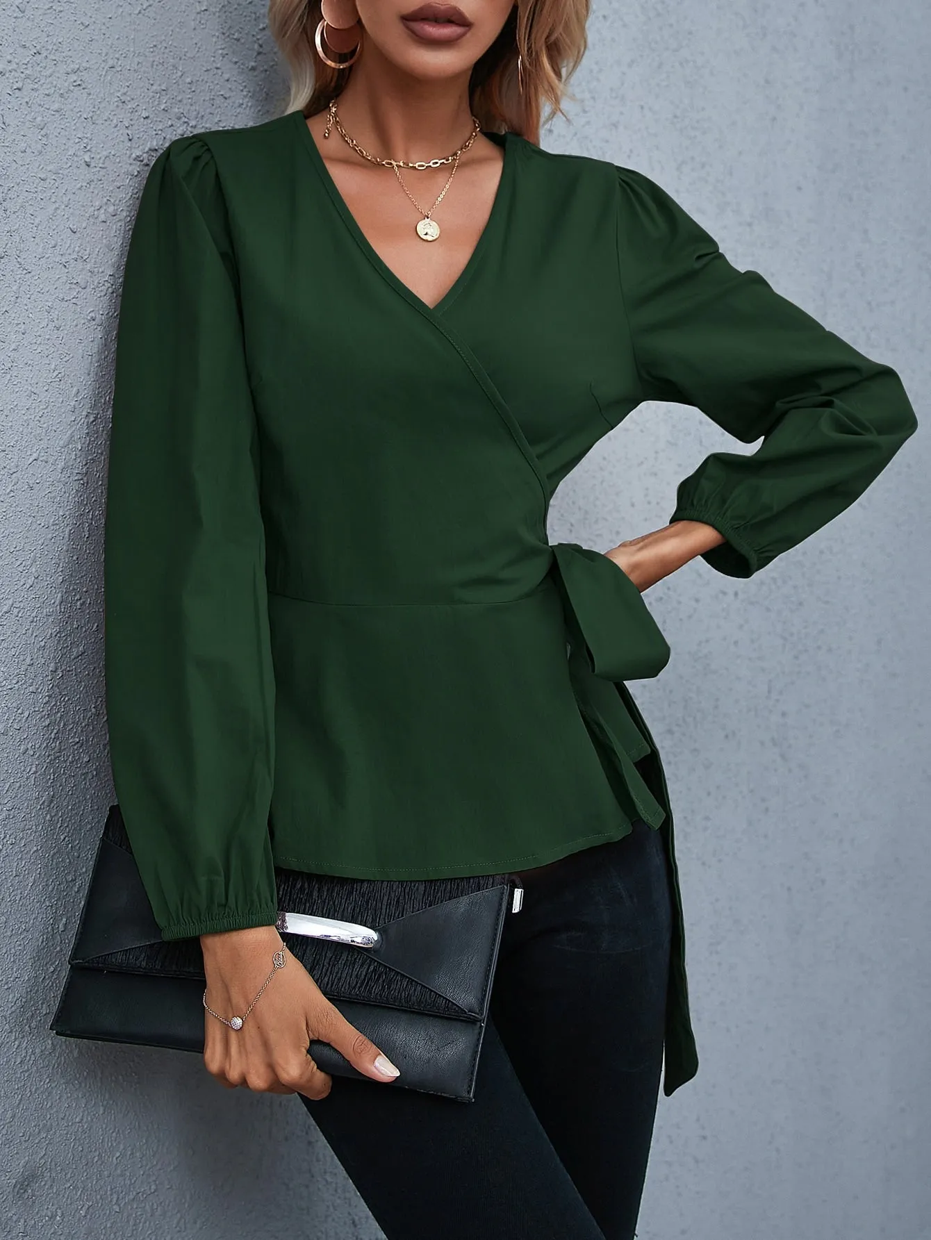 KittenAlarm - Wrap Tie Side Blouse