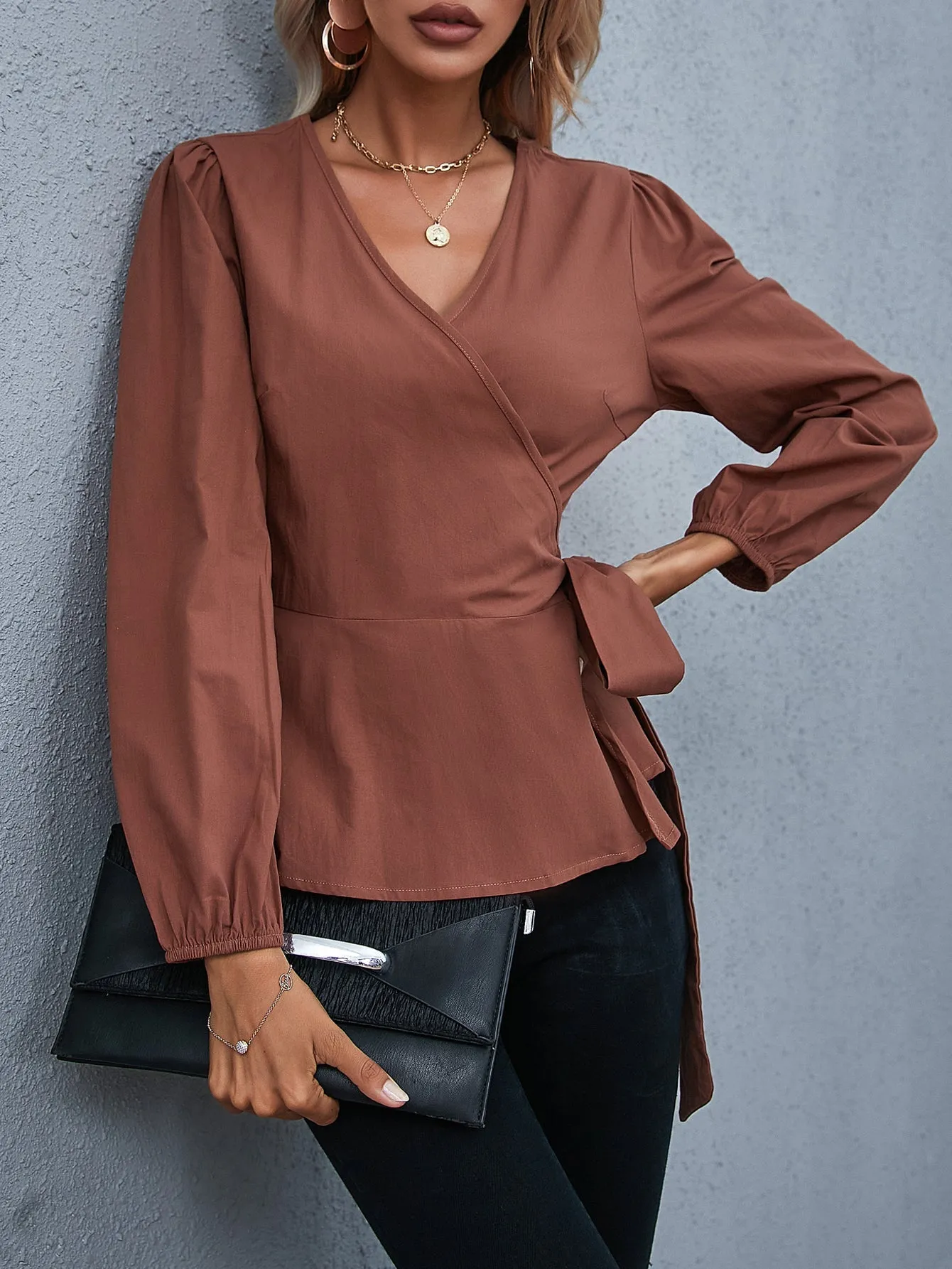 KittenAlarm - Wrap Tie Side Blouse
