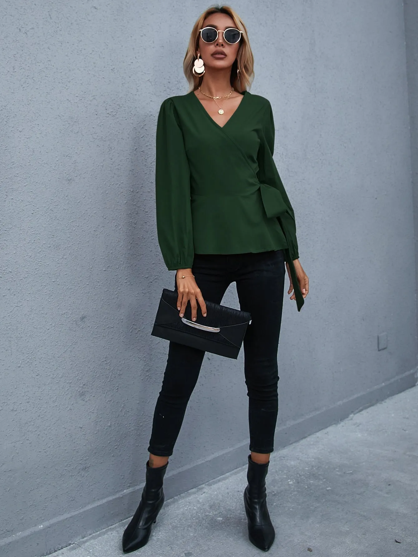KittenAlarm - Wrap Tie Side Blouse