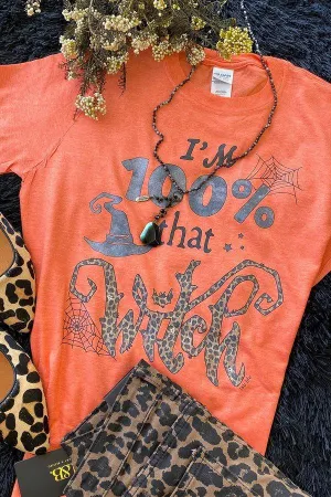 L And B Tees Orange Halloween Witch Tee