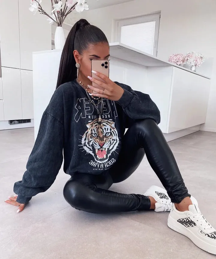 Ladypolitan Tiger print sweatshirt For Her-LSWS-2010 One Size Dark Grey
