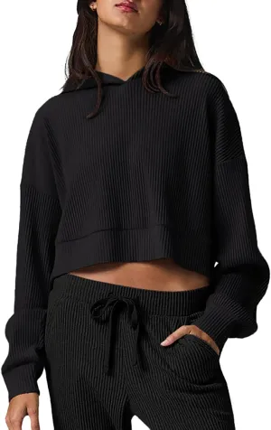 LASLULU Womens Loose Long Sleeve Active Crop Tops Athletic Workout Gym Hoodies Sweatshirt Pullover Tops