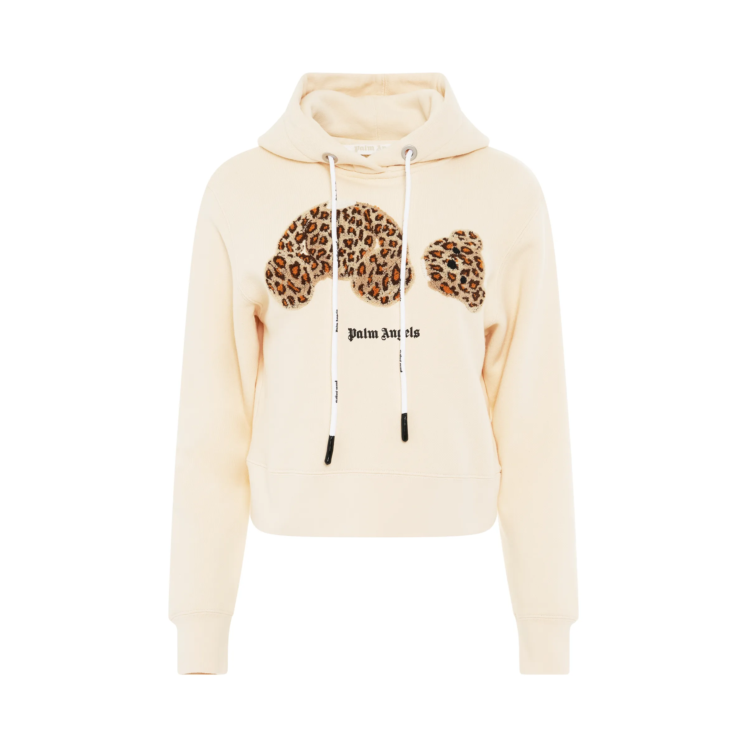 Leopard Bear Fitted Hoodie in Off White