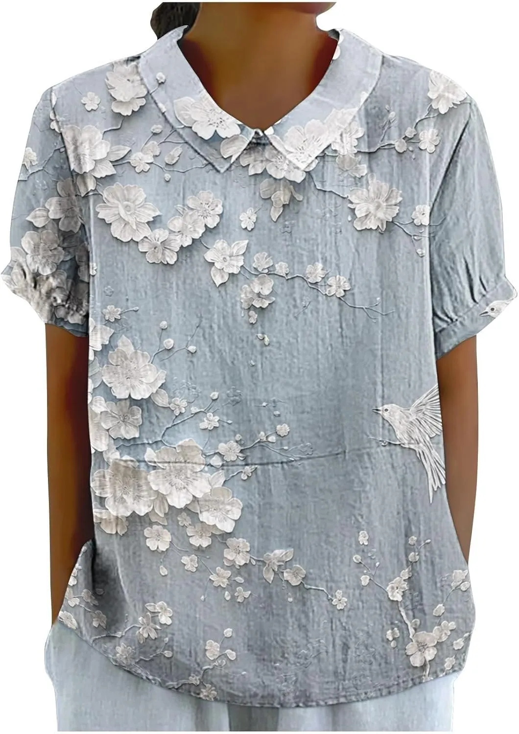 Linen Blouses Button Shirts Top Fresh Gradient Short Sleeved Pullover Top Bathing Suit Cover Up Spring Tops for