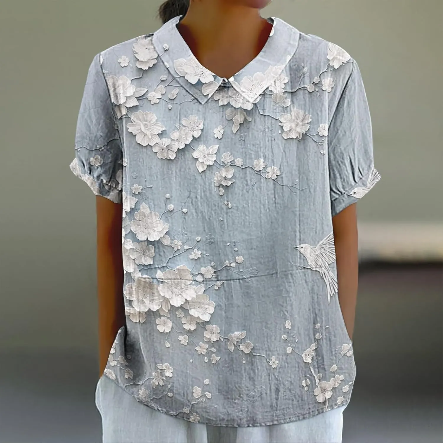 Linen Blouses Button Shirts Top Fresh Gradient Short Sleeved Pullover Top Bathing Suit Cover Up Spring Tops for