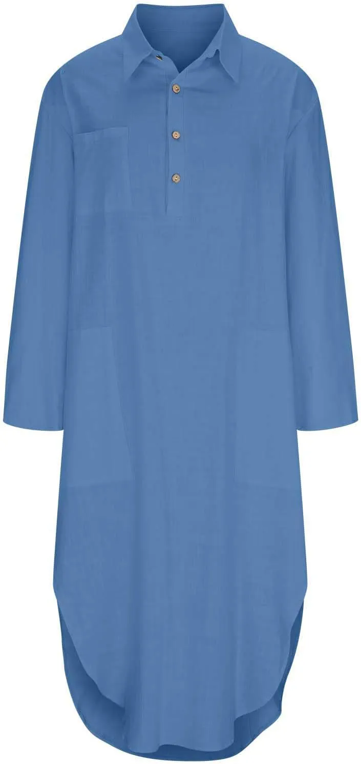 Linen Shirt Dress for Women Button Down Casual Collared Long Sleeve Dress Flowy Summer Vacation Dress with Pockets