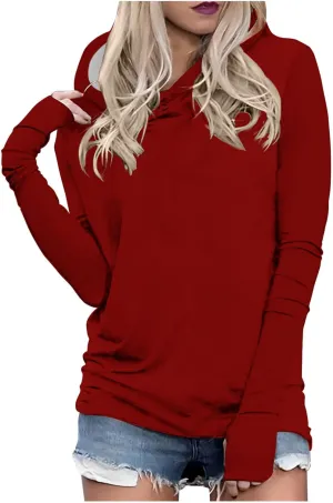 Long Sleeve Shirts for Women Comfy Baggy Oversized Pullover Tops with Thumb Holes Hoodies Solid Color Tunic Blouses
