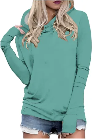 Long Sleeve Shirts for Women Comfy Baggy Oversized Pullover Tops with Thumb Holes Hoodies Solid Color Tunic Blouses