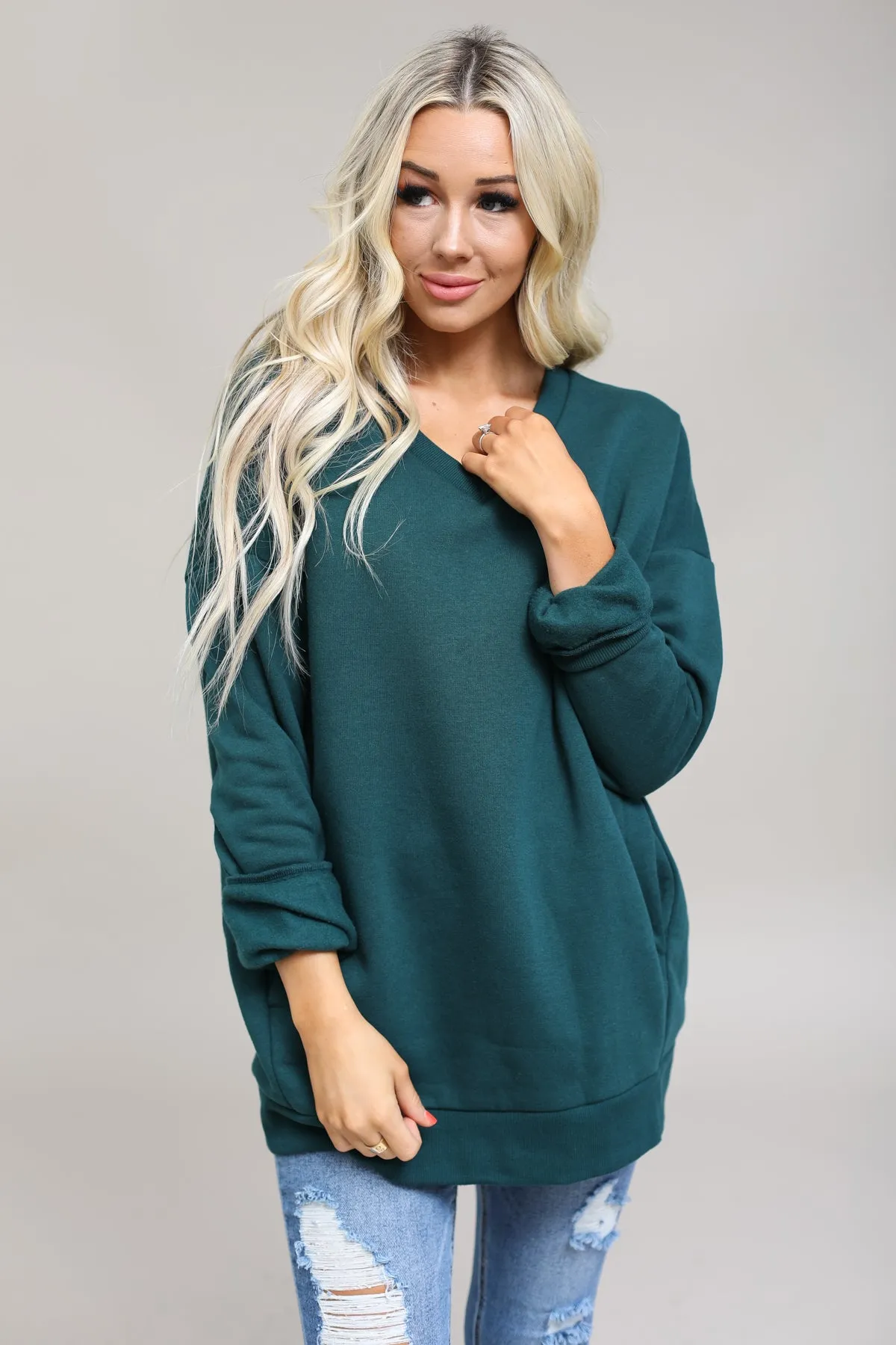 Long Sleeve V-Neck Sweatshirt With Pockets
