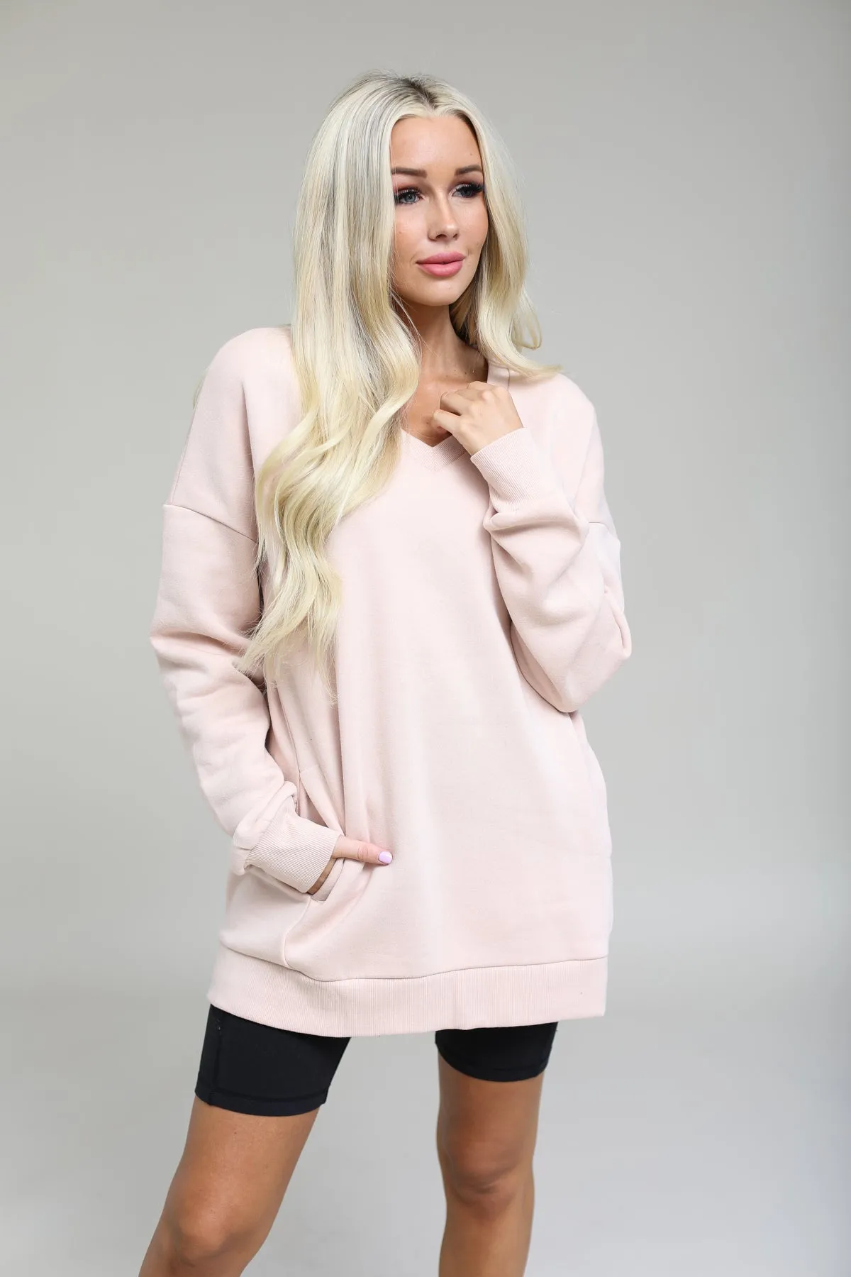 Long Sleeve V-Neck Sweatshirt With Pockets