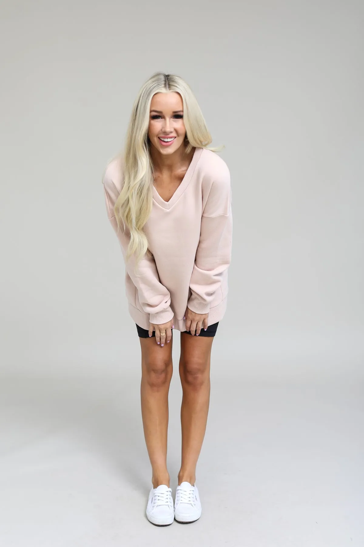Long Sleeve V-Neck Sweatshirt With Pockets