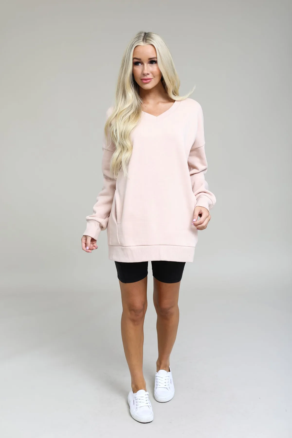 Long Sleeve V-Neck Sweatshirt With Pockets