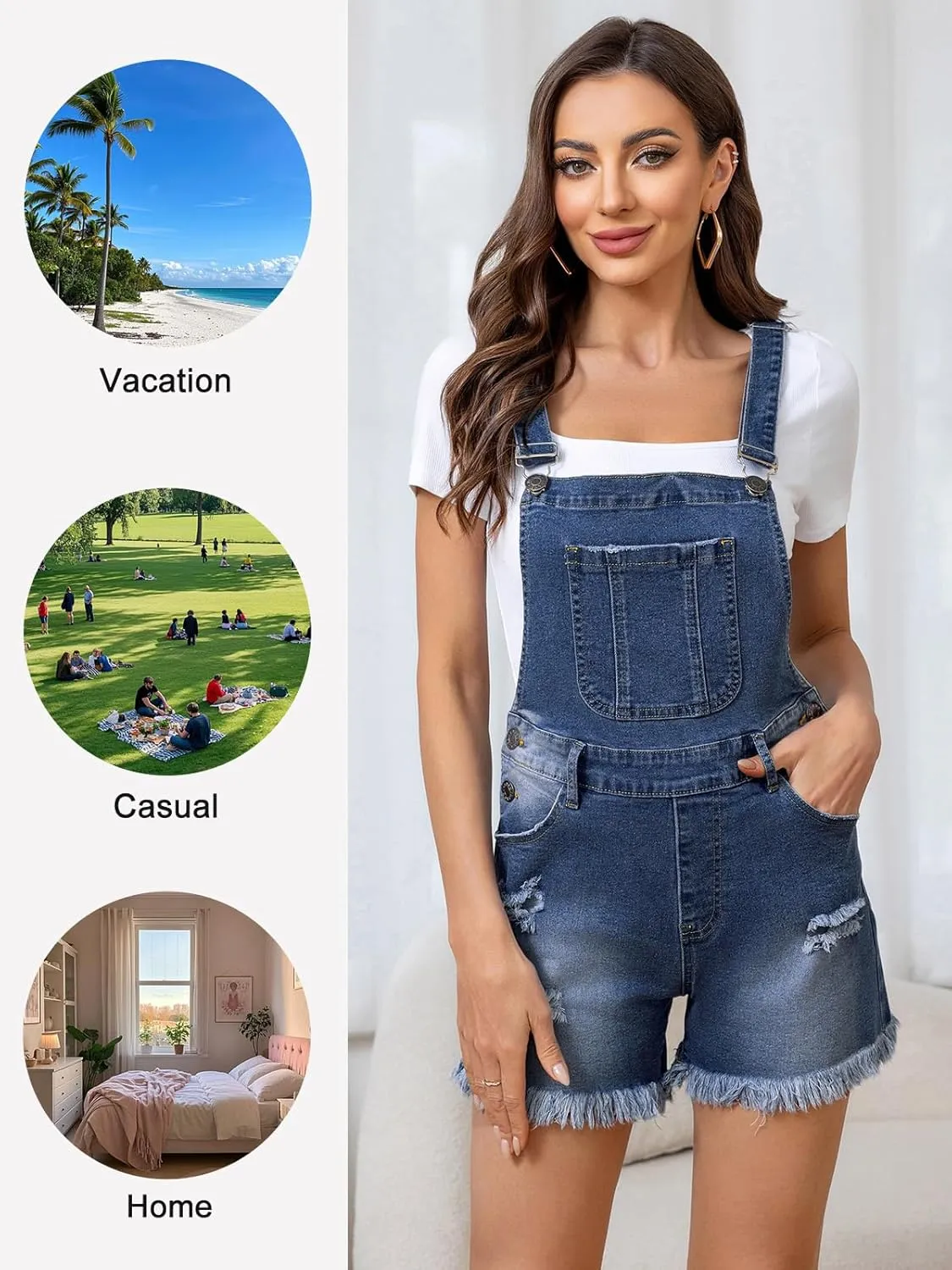 LONGBIDA Women's Overalls Stretch Denim Short Romper Casual Shortalls Summer Jean Shorts Jumpsuits