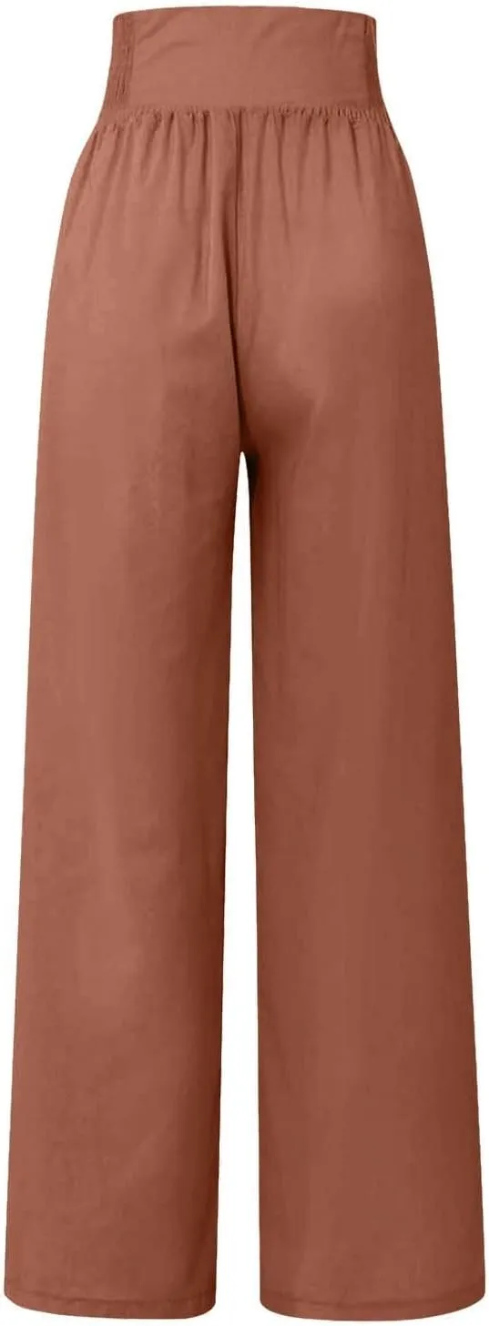 Lounge Pants Plus Size Women Summer Boho Wide Leg High Waist Linen Palazzo Pants 2025 Beach Travel Vacation Trouser