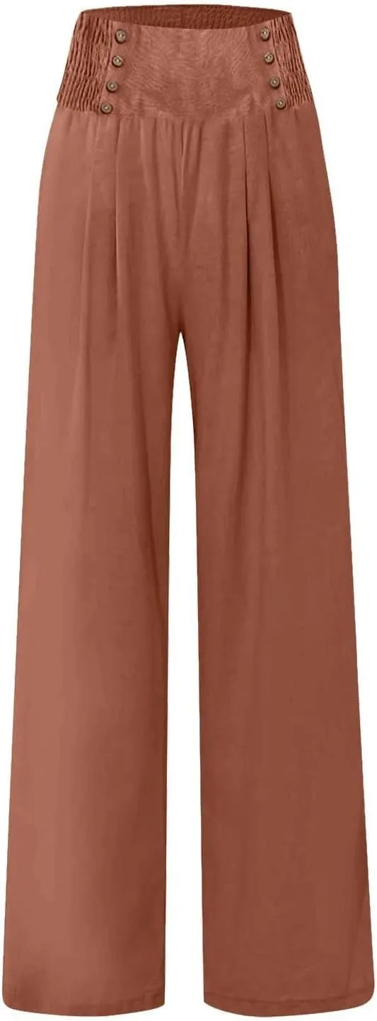 Lounge Pants Plus Size Women Summer Boho Wide Leg High Waist Linen Palazzo Pants 2025 Beach Travel Vacation Trouser