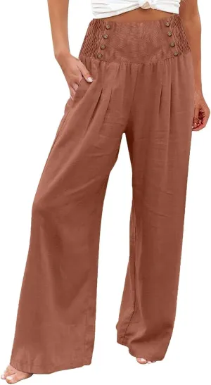 Lounge Pants Plus Size Women Summer Boho Wide Leg High Waist Linen Palazzo Pants 2025 Beach Travel Vacation Trouser