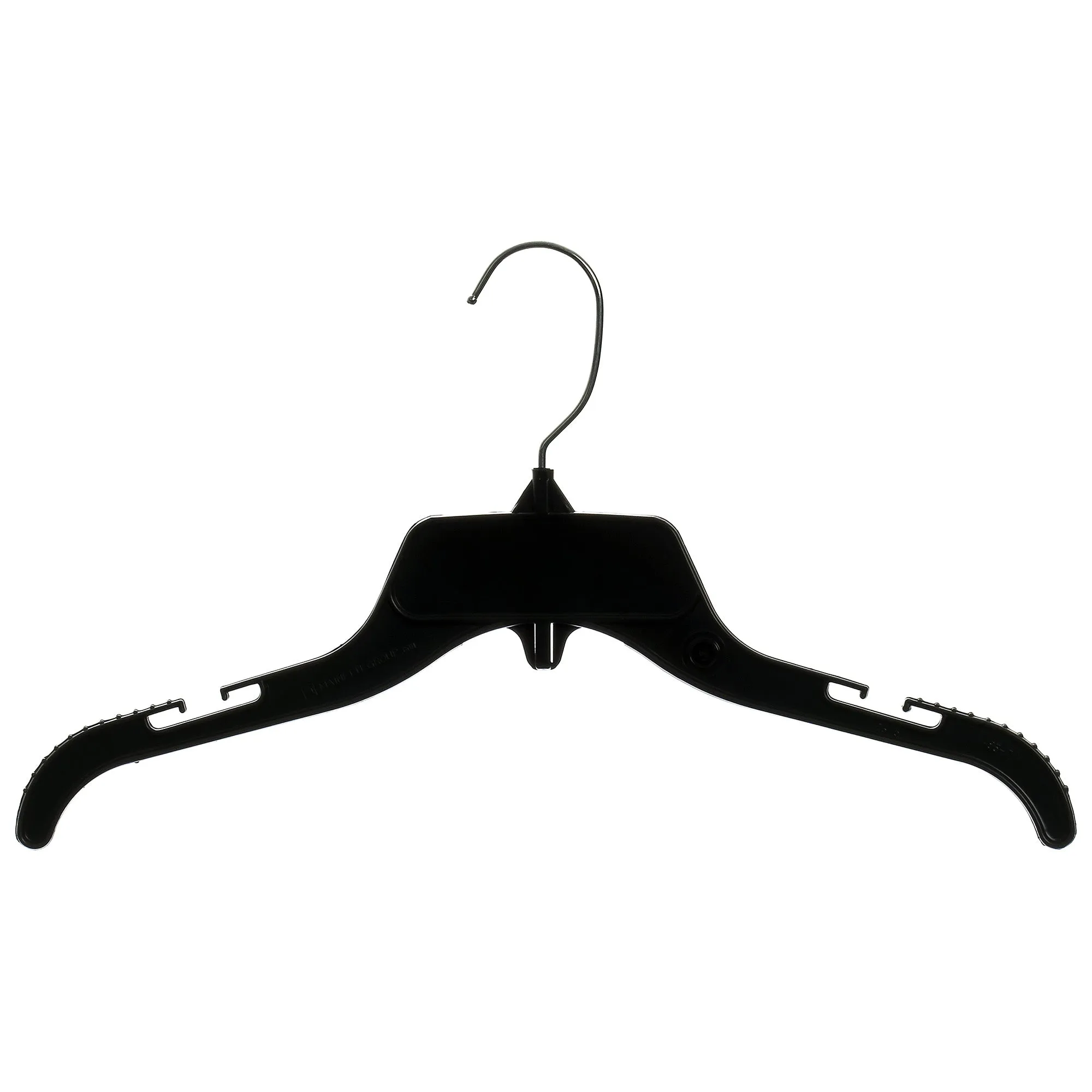Mainetti 485, 15" Black Plastic, Shirt Top Dress Hangers, with turnable metal hook and notches for straps