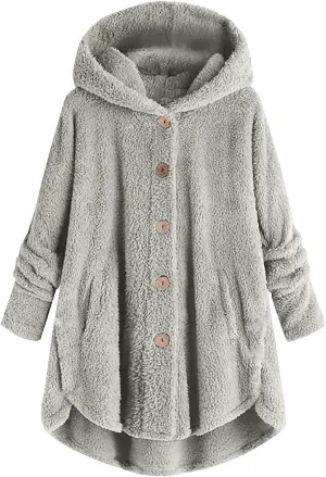 maisdgop Womens Fuzzy Fleece Sherpa Hoodies Oversized Teddy Bear Coat Button down Sweatshirt with Pockets Soft Fall Jackets