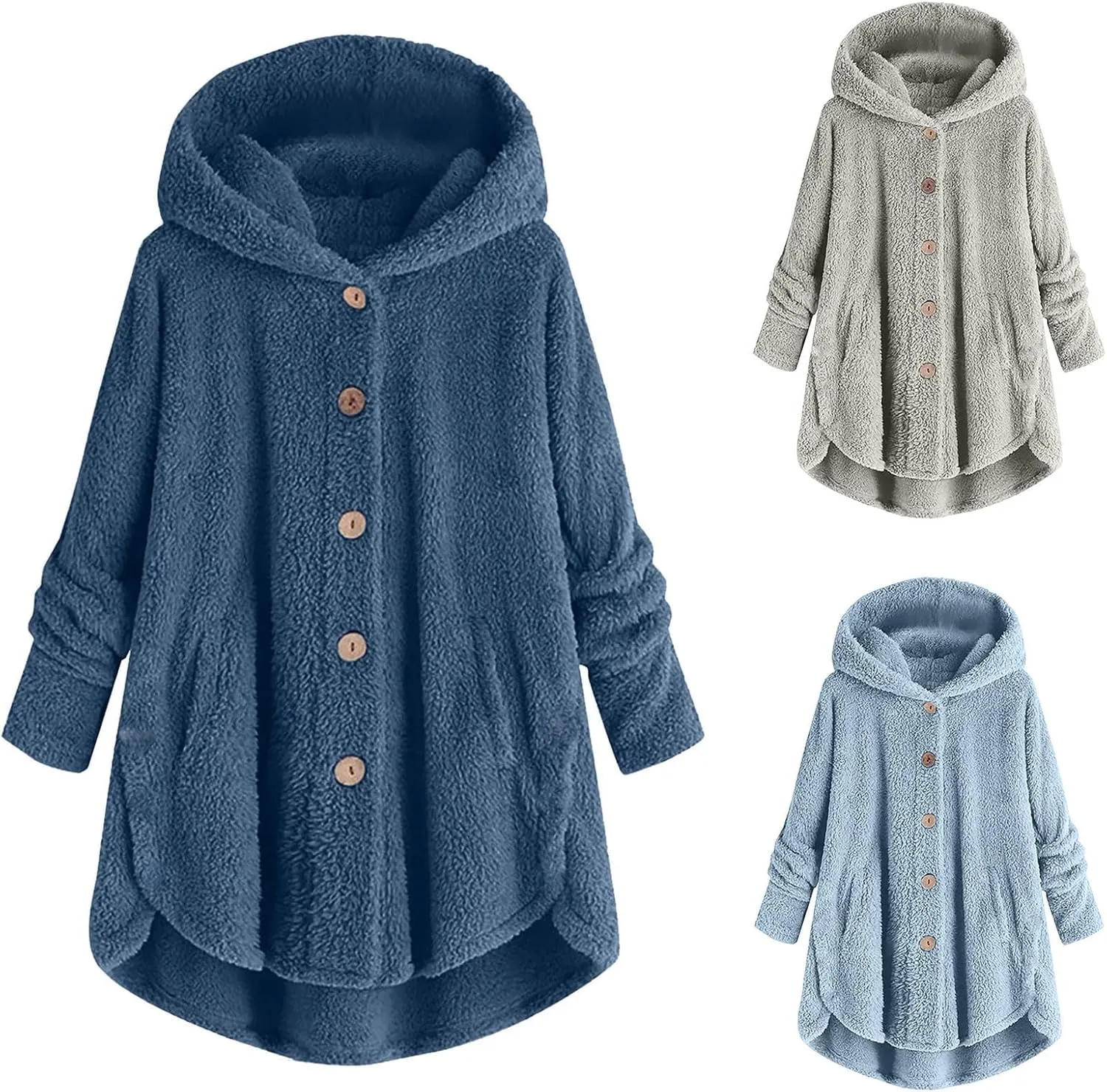 maisdgop Womens Fuzzy Fleece Sherpa Hoodies Oversized Teddy Bear Coat Button down Sweatshirt with Pockets Soft Fall Jackets