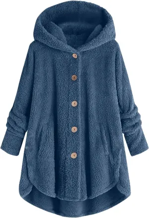maisdgop Womens Fuzzy Fleece Sherpa Hoodies Oversized Teddy Bear Coat Button down Sweatshirt with Pockets Soft Fall Jackets