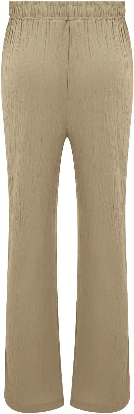 Mens Casual Cotton Linen Pleated Pants Elastic Waist Drawstrings Wide Leg Yoga Hippie Harem Pant Loose Fit Summer Trousers