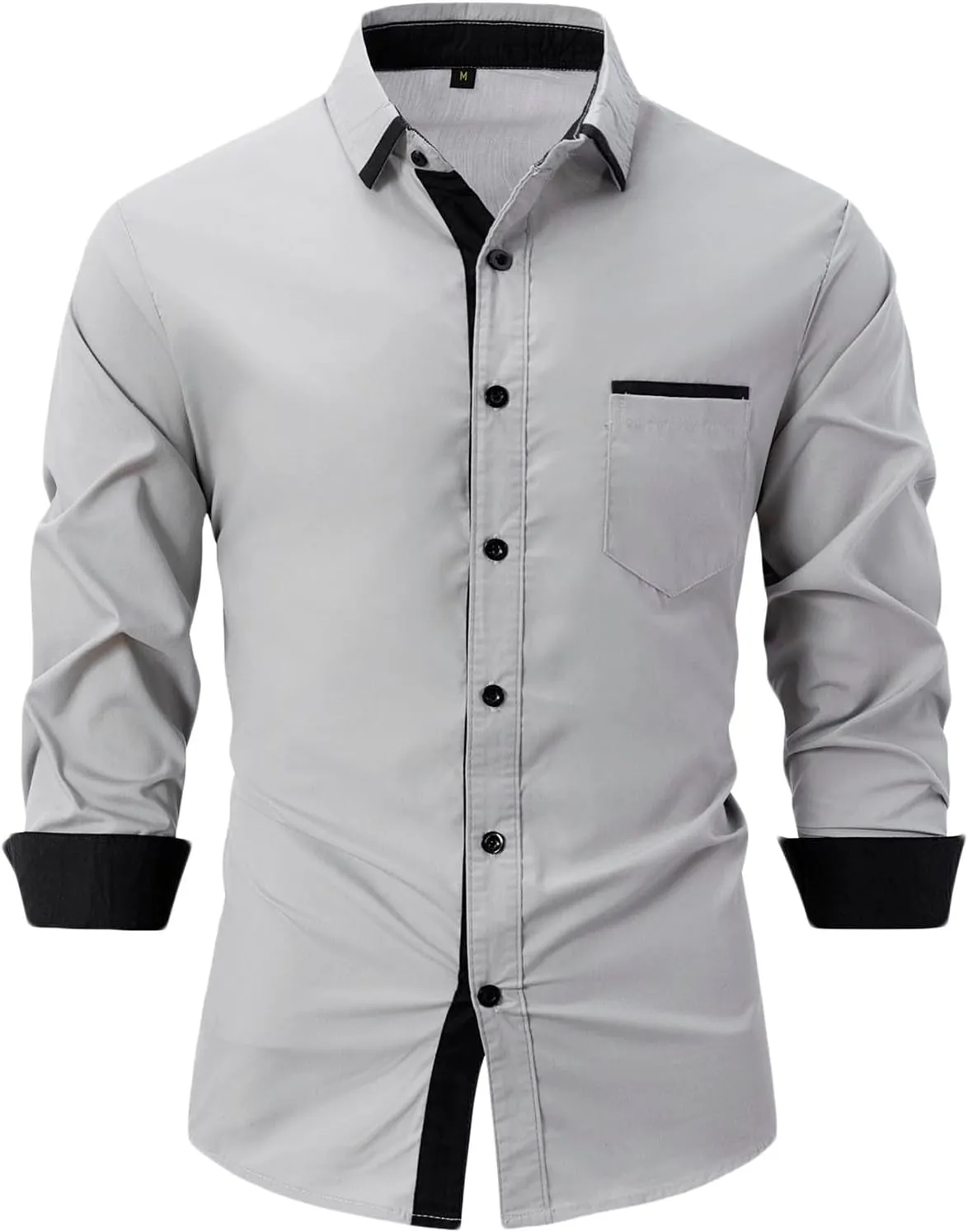 Men's Dress Shirts Solid Long Sleeve Stretch Wrinkle-Free Formal Shirt Business Casual Button Down Chino Blouses