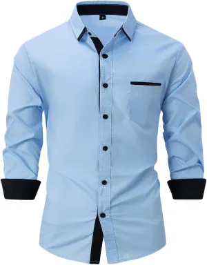 Men's Dress Shirts Solid Long Sleeve Stretch Wrinkle-Free Formal Shirt Business Casual Button Down Chino Blouses