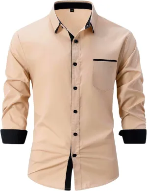 Men's Dress Shirts Solid Long Sleeve Stretch Wrinkle-Free Formal Shirt Business Casual Button Down Chino Blouses
