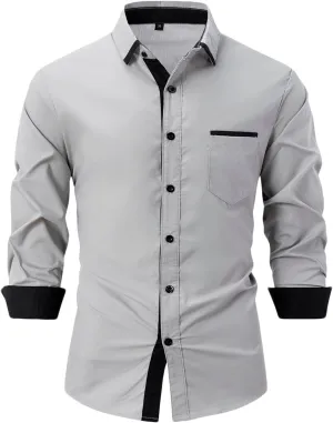 Men's Dress Shirts Solid Long Sleeve Stretch Wrinkle-Free Formal Shirt Business Casual Button Down Chino Blouses