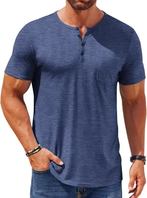Mens Henley Shirts Short Sleeve Plus Size Button Down Shirts Slim Fit Plain T Shirts Basic Sports T-Shirts Work Tops