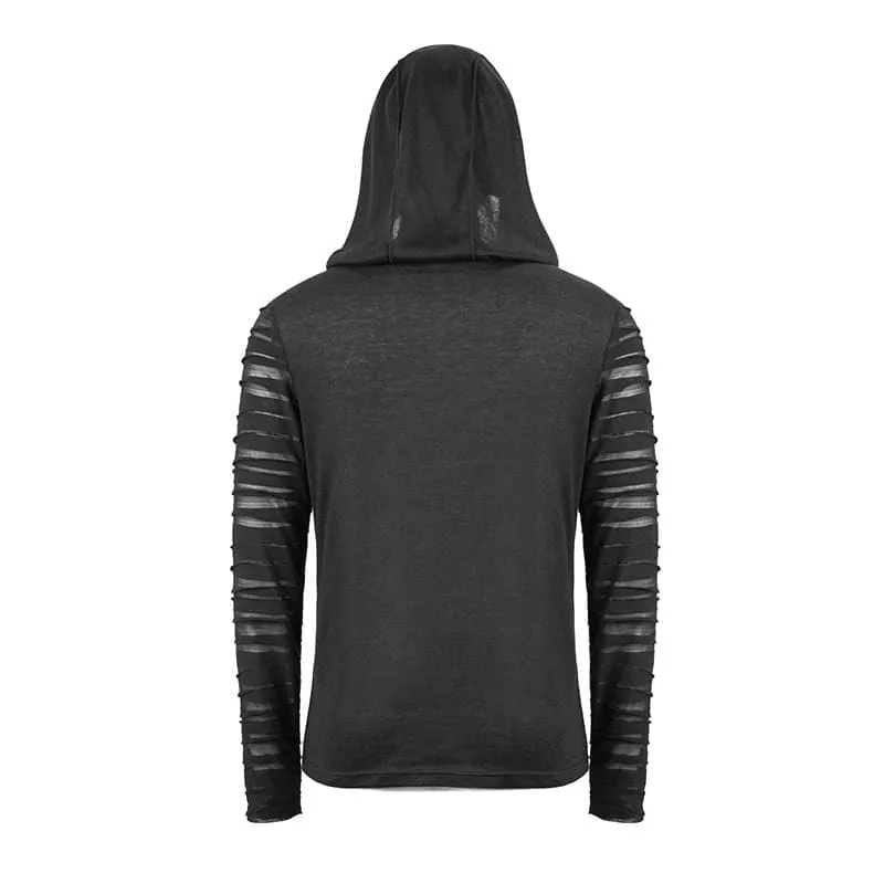 Men's Sheer Gauze Sleeved Fitted Hoodies