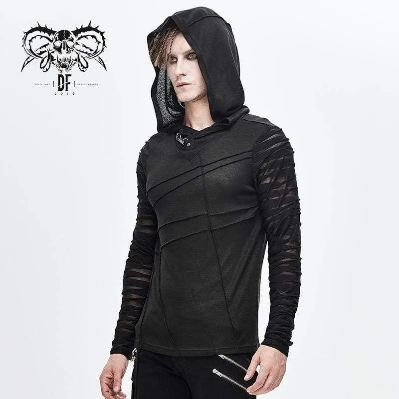 Men's Sheer Gauze Sleeved Fitted Hoodies