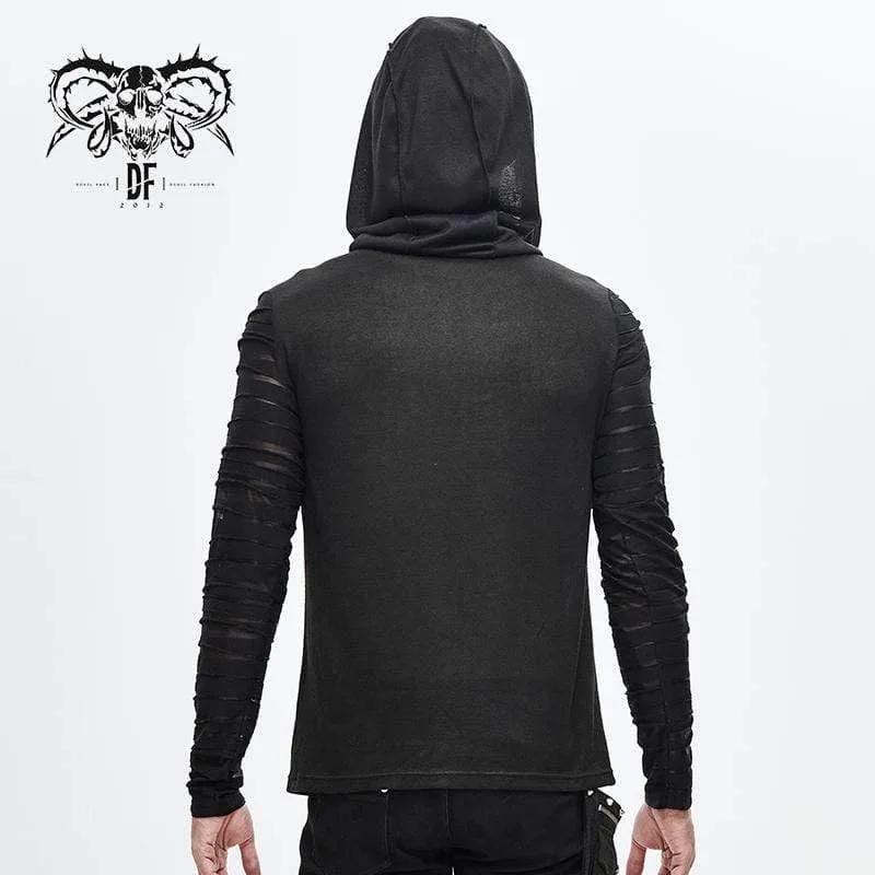 Men's Sheer Gauze Sleeved Fitted Hoodies