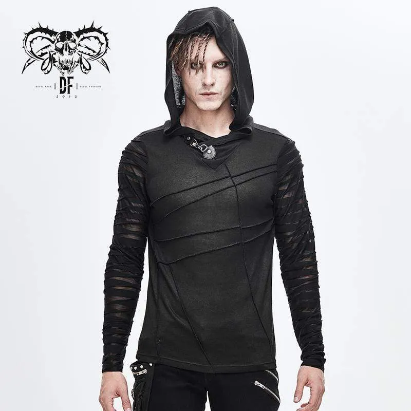 Men's Sheer Gauze Sleeved Fitted Hoodies