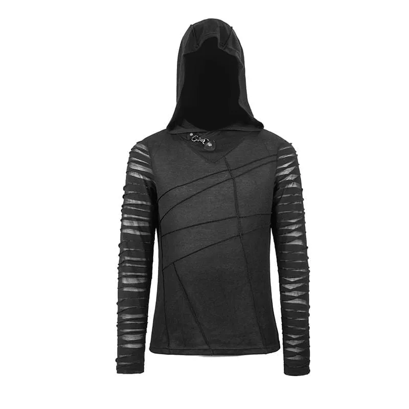 Men's Sheer Gauze Sleeved Fitted Hoodies