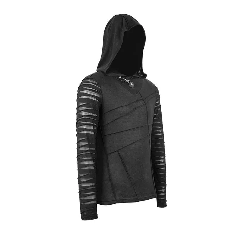 Men's Sheer Gauze Sleeved Fitted Hoodies
