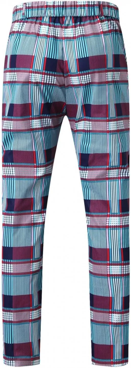 Men's Slim Fit Dress Pants Chinos Stretch Flat-Front Dress Pants Plaid Skinny Business Trousers Pencil Pants