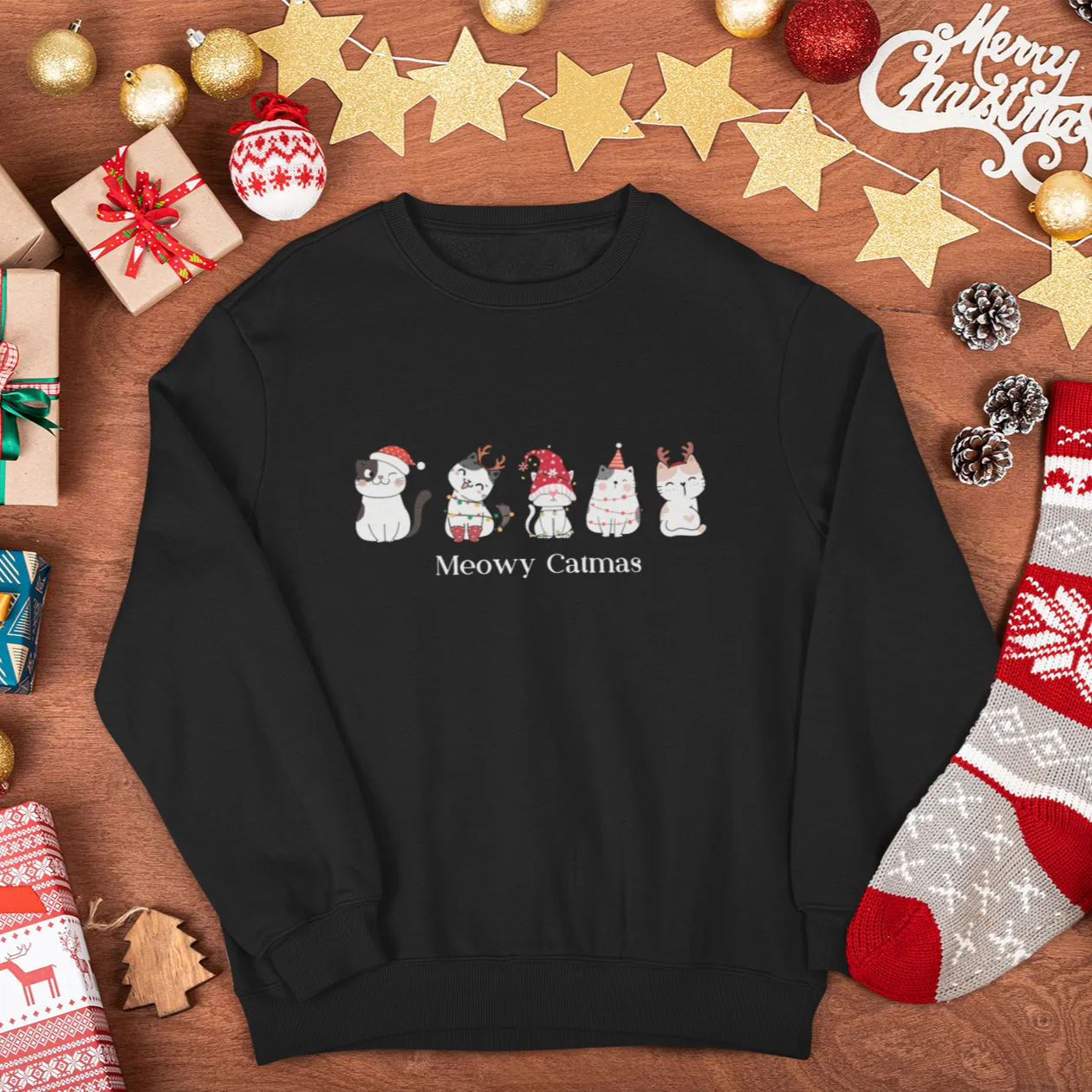 Meowy Catmas Christmas Sweatshirt, Womens Christmas Sweatshirt, Christmas Sweatshirts for Women, Christmas Women,Merry Christmas Sweatshirt