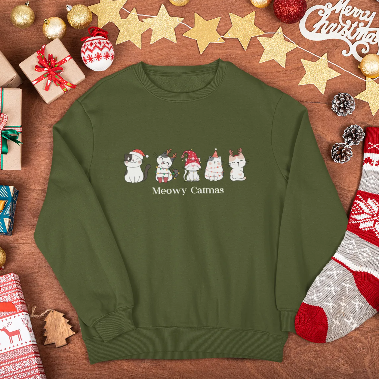 Meowy Catmas Christmas Sweatshirt, Womens Christmas Sweatshirt, Christmas Sweatshirts for Women, Christmas Women,Merry Christmas Sweatshirt