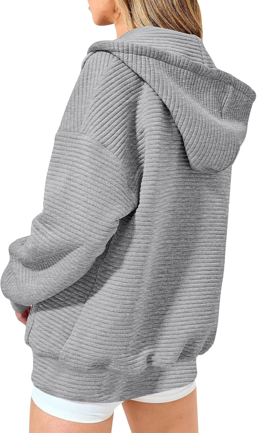 NaRHbrg Oversized Hoodies for Women Full Zip Up Long Sleeve Sweatshirts Casual Waffle Knit Drawstring Pullover Jackets Coat