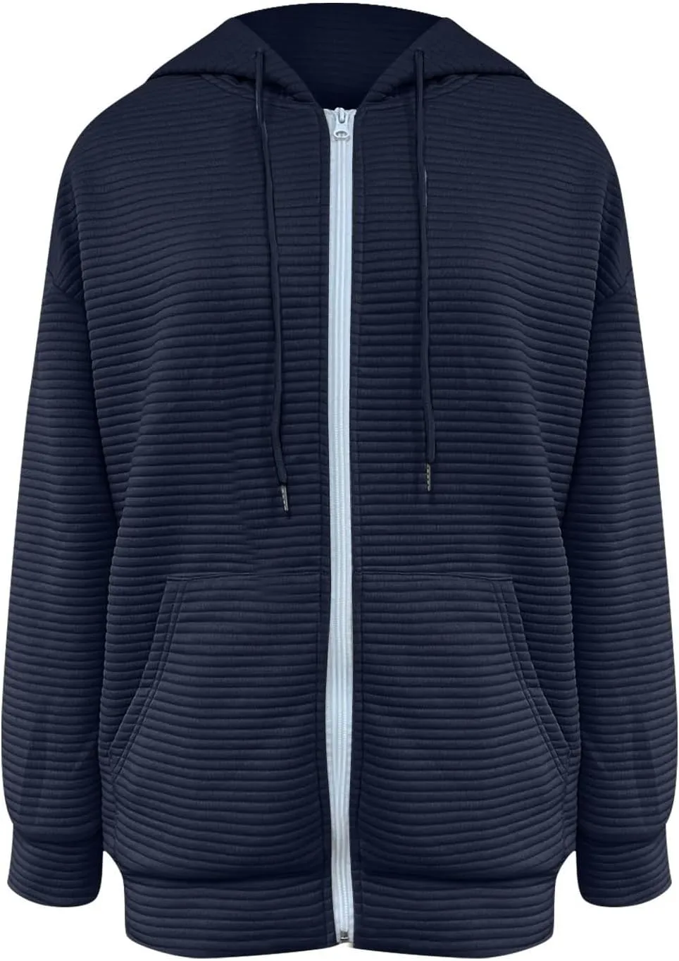 NaRHbrg Oversized Hoodies for Women Full Zip Up Long Sleeve Sweatshirts Casual Waffle Knit Drawstring Pullover Jackets Coat