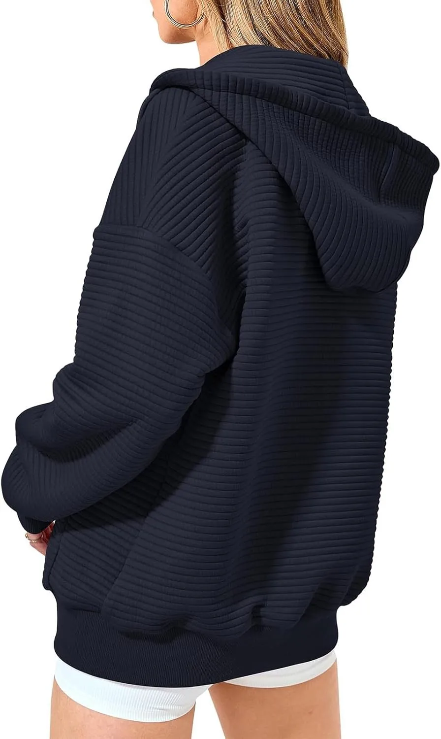 NaRHbrg Oversized Hoodies for Women Full Zip Up Long Sleeve Sweatshirts Casual Waffle Knit Drawstring Pullover Jackets Coat