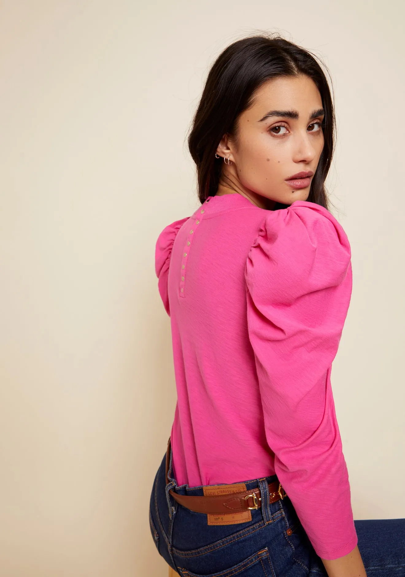 Nation LTD - Zeta Snap Back Mock Neck in Girl Crush