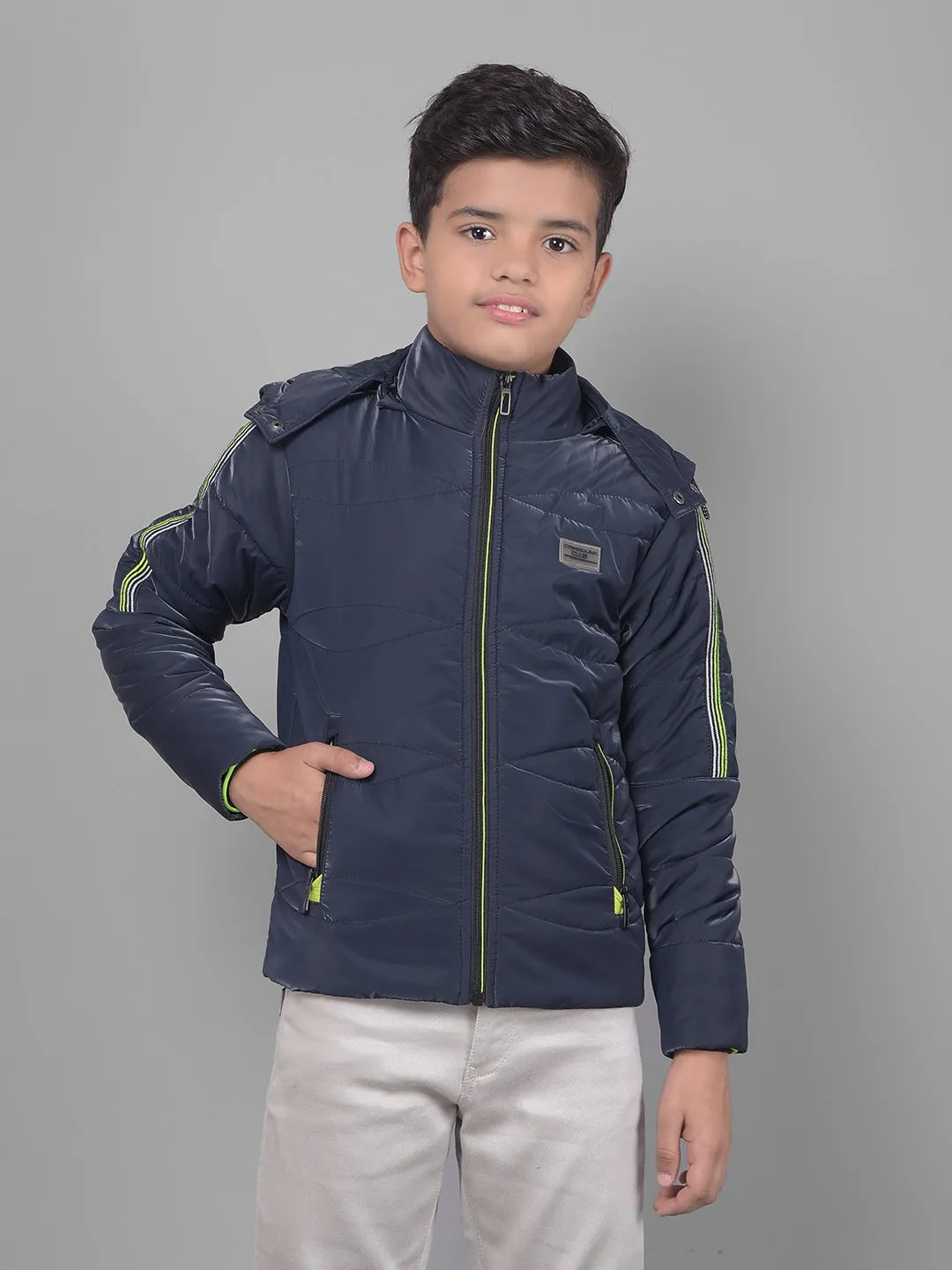 Navy Blue Hooded Puffer Jacket