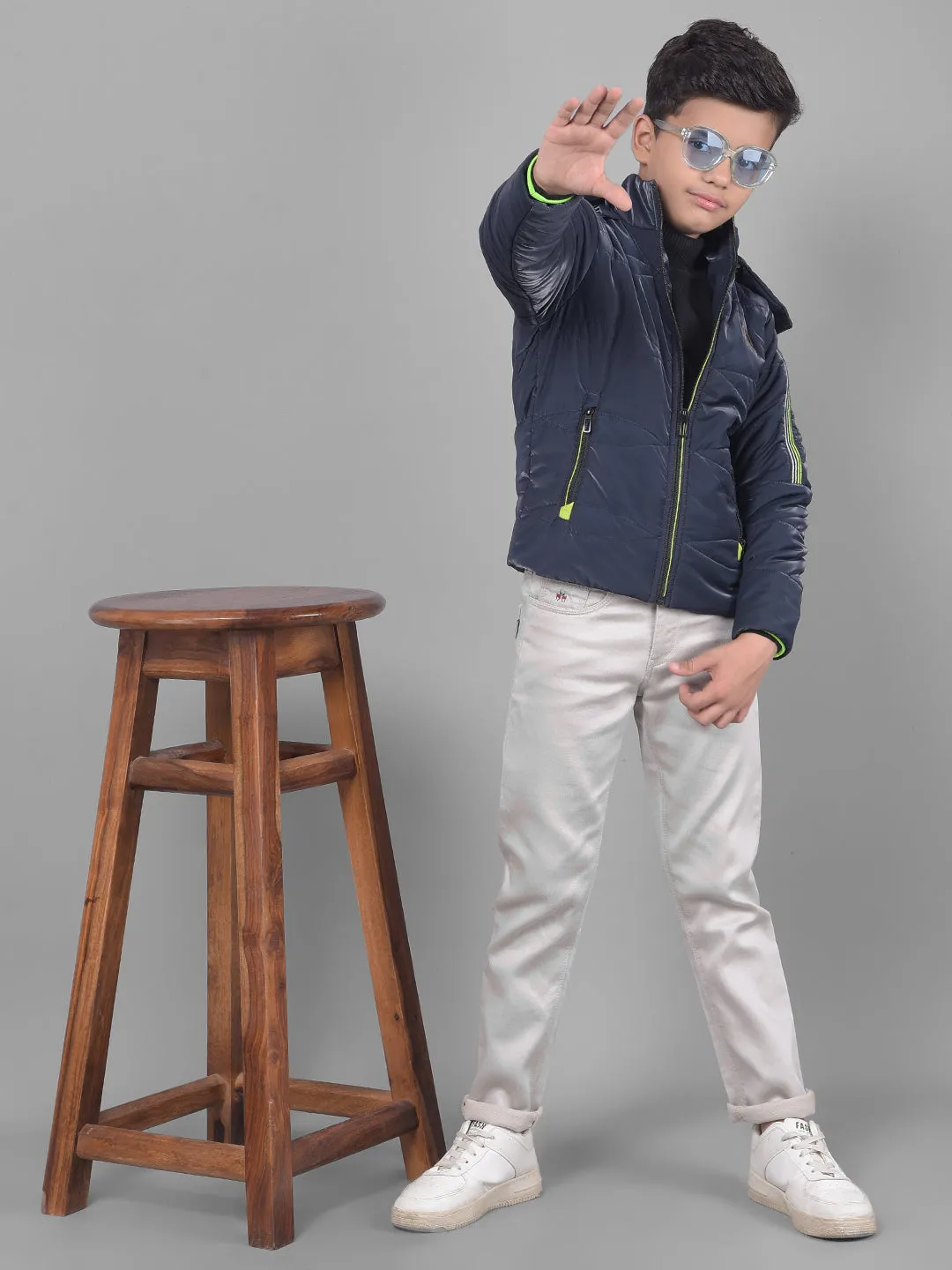 Navy Blue Hooded Puffer Jacket